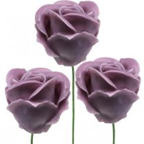 Umělé růže lila vosk růže deco roses vosk Ø6cm 18 kusů