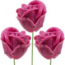 položky Umělé růže fuchsiový vosk růže deco roses vosk Ø6cm 18 kusů