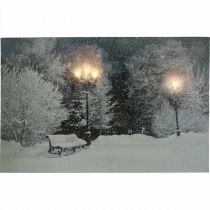 LED obrázek Vánoční zimní krajina s lavičkou v parku LED fototapeta 58x38cm