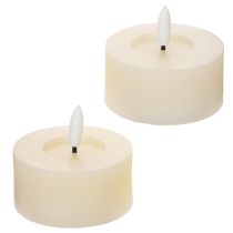 položky LED čajová svíčka, teplá bílá, blikající efekt a časovač, pravý vosk, na baterie, 7 cm, 2 kusy