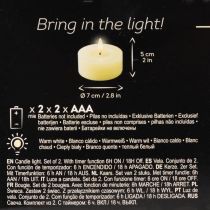 položky LED čajová svíčka, teplá bílá, blikající efekt a časovač, pravý vosk, na baterie, 7 cm, 2 kusy
