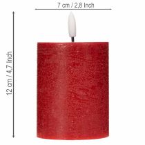 položky LED sloupová svíčka z pravého vosku v červené barvě s časovačem a teplým bílým světlem, 12 cm