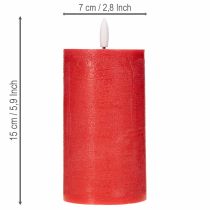 položky LED svíčka v červené barvě s časovačem a teplým bílým světlem, vyrobená z pravého vosku, 15 cm