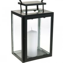 Dekorativní lucerna černá kovová, obdélníková skleněná lucerna 19x15x30,5cm