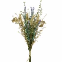 Umělý trs levandule, hedvábné květy, polní kytice levandule s klasy pšenice a lipnice luční