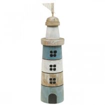 Dřevěný maják Maritime Wood Deco Blue White H30,5cm