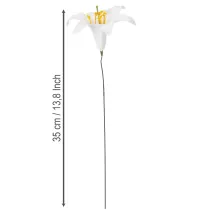 položky Umělý květ lilie, bílý, na drátu, střední velikost, 35 cm, 5 kusů