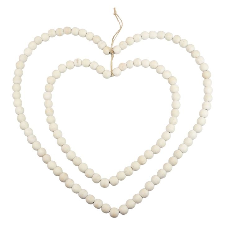 Smyčka ozdobný prsten srdce z dřevěných korálků závěsná dekorace 38×40,5cm