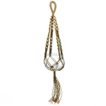 Macrame závěsný koš skleněná váza kulatá závěsná dekorace Ø13cm V75cm