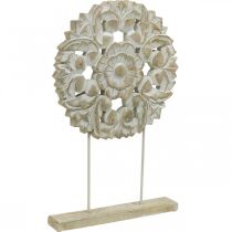 Květinová mandala, dřevěná dekorace na místo, letní dekorace, dekorace na stůl shabby chic přírodní, bílá V54,5cm Ø34cm