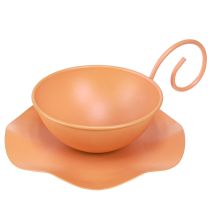 položky Kovový ozdobný šálek oranžový Ø11,5cm V6cm s podšálkem 2 kusy
