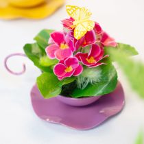 položky Kovový ozdobný šálek s podšálkem růžový V8cm Ø11,5cm 2ks