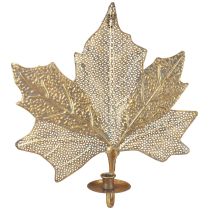Kovová nástěnná dekorace Javorový list svícen Zlatý starožitný 42cm × 39cm