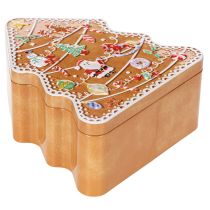 položky Vánoční plechovka, plechovka na sušenky, vánoční stromeček a domeček, vzhled perníku, 14 cm, 2 kusy