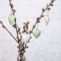 Kovová srdíčka na zavěšení, Valentýn, jarní dekorace, přívěsek srdce zelená, bílá V3,5cm 10ks