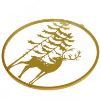 položky Ozdobný prsten zlatý na zavěšení jelena kovová dekorace vánoční Ø38cm