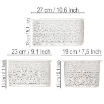 položky Kovové misky s krajkovým vzorem, dekorativní nádoba, čtvercové, shabby chic, bílé, 27/23/19 cm, V 13,5 cm, sada 3 kusů