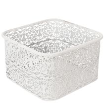 položky Kovové misky s krajkovým vzorem, dekorativní nádoba, čtvercové, shabby chic, bílé, 27/23/19 cm, V 13,5 cm, sada 3 kusů