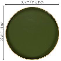 položky Dekorativní podnos v zelené barvě se zlatým okrajem, moderní, 30 cm