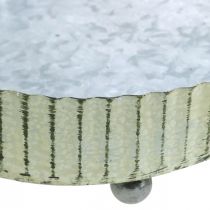 Podnos na zdobení, podnos na svíčku oválný, kovová dekorace stříbrná, zelená shabby chic L25/22/18cm H6cm sada 3 ks