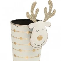 položky Sobí květináč, adventní dekorace, kovová dekorace, květináč na Vánoce bílý, zlatý V28cm Ø8,5cm