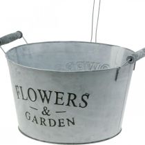 položky Miska na zalévání s konví, zahradní dekorace, kovový květináč na sázení stříbrná bílá praná V41cm Ø28cm/Ø7cm