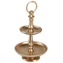 položky Mini etagere kovová dekorace zlatá matná 2patrová stolní dekorace V22cm