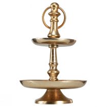 položky Mini etagere kovová dekorace zlatá matná 2patrová stolní dekorace V22cm