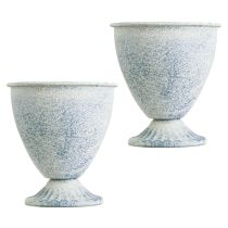 položky Mini váza/kalich kovový bílý modrý vintage dekorace 11,5 cm sada 2 kusů