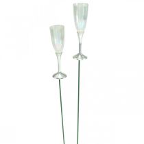 Mini sklenička na šampaňské Silvestrovská dekorace k nalepení 7,5cm 24ks