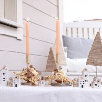 položky Mini vánoční vesnička dřevěná dekorace bílá přírodní V13/7cm 6 ks