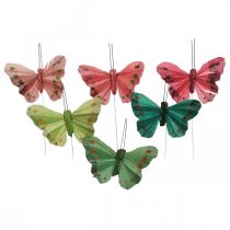Mini motýl na drátě červený, zelený 6,5cm 12ks