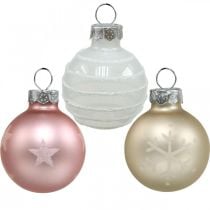 Mini vánoční koule krémové, růžové, bílé pravé sklo Ø3cm 9ks