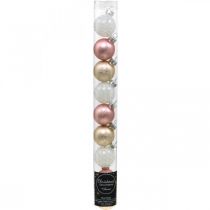 položky Mini vánoční koule krémové, růžové, bílé pravé sklo Ø3cm 9ks