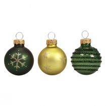 Mini vánoční koule skleněné zelené zlaté skleněné koule Ø3cm 9ks