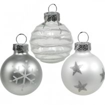 Mini vánoční koule bílé, stříbrné pravé sklo Ø3cm 9ks