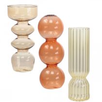 Mini vázy Skleněné dekorativní skleněné vázy barevné V15,5-17cm Sada 3 ks