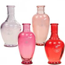 Mini vázičky skleněné dekorační skleněné vázy růžová růžová červená fialová 15cm 4ks