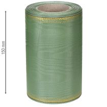 položky Věnečková stuha Moiré šalvějově zelená se zlatým okrajem, 150 mm x 25 m, ozdobná stuha na květinářství a věnce