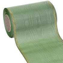 položky Věnečková stuha Moiré šalvějově zelená se zlatým okrajem, 150 mm x 25 m, ozdobná stuha na květinářství a věnce
