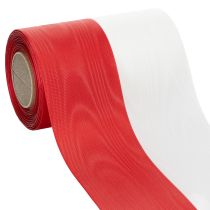 položky Věnečná stuha Moaré, smuteční stuha bílo-červená, ozdobná stuha 150 mm, pamětní stuha smuteční květina, acetátový taft 25 m