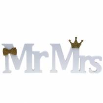 položky Ozdobná písmena Mr &amp; Mrs dřevo bílé, zlato tříděné H11/13,cm sada 4 ks