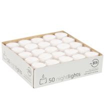 položky Noční svíčky Tealights White v plastovém tácku 8 hodin 50 kusů
