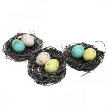 Mini velikonoční košík s pastelovými vajíčky Barevné velikonoční ozdoby Ø6cm 12 kusů