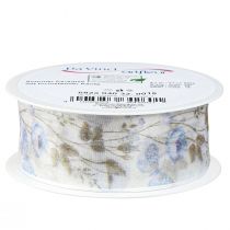 položky Organzová stuha květiny modrá ozdobná stuha organzová látka 40mm 15m