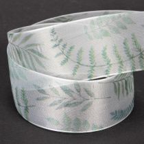 položky Organzová stuha, šifonová stuha, listnaté větvičky, zelená, 40mm, 15m