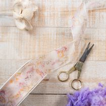 položky Organzová stuha, šifonová stuha, květinový vzor, oranžová/růžová, 40 mm, 15 m