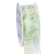 položky Organzová stuha, šifonová stuha, zelená s lístkovými úponky, šířka 40 mm, délka 15 m