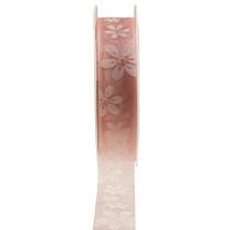 položky Organzová stuha květiny dárková stuha růžová 25mm 18m