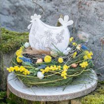 Velikonoční dekorace kovové deko kuře Velikonoční bílá 19,5x6,5x18cm